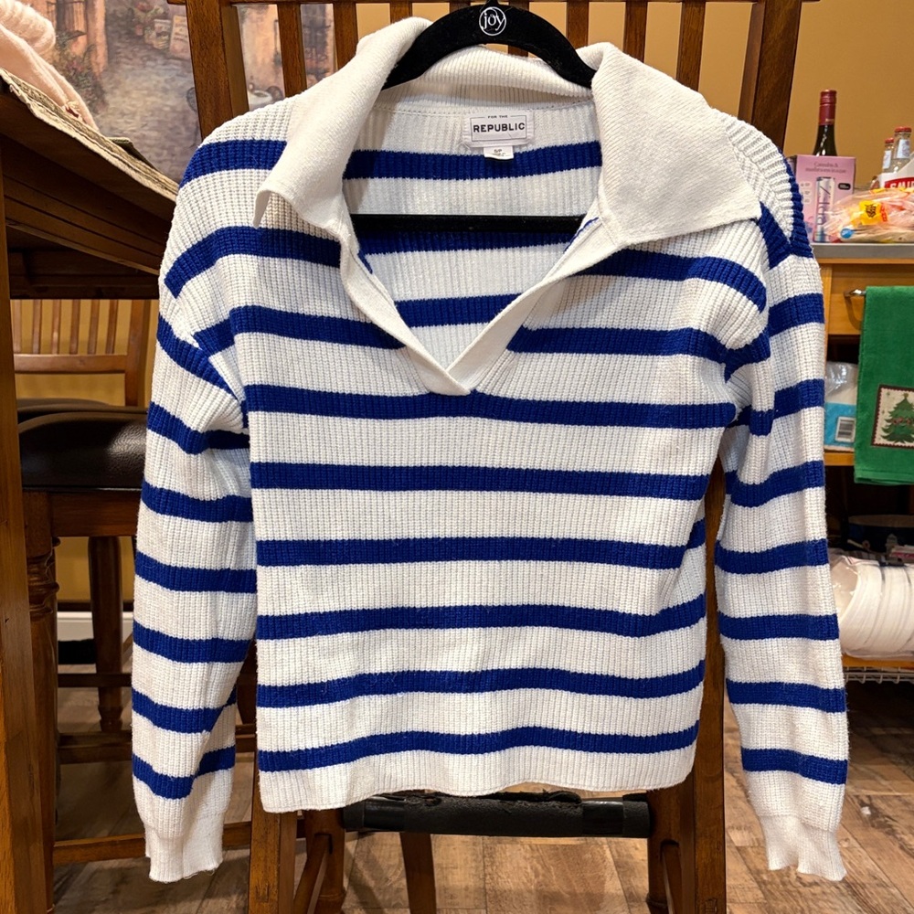 For the Republic Blue and White Striped Sweater